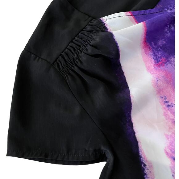 DANA BUCHMAN CAP SLEEVE, V-NECK PULL-OVER STYLE BLOUSE-WOMENS, M-BLACK PINK BLUE - Picture 7 of 10